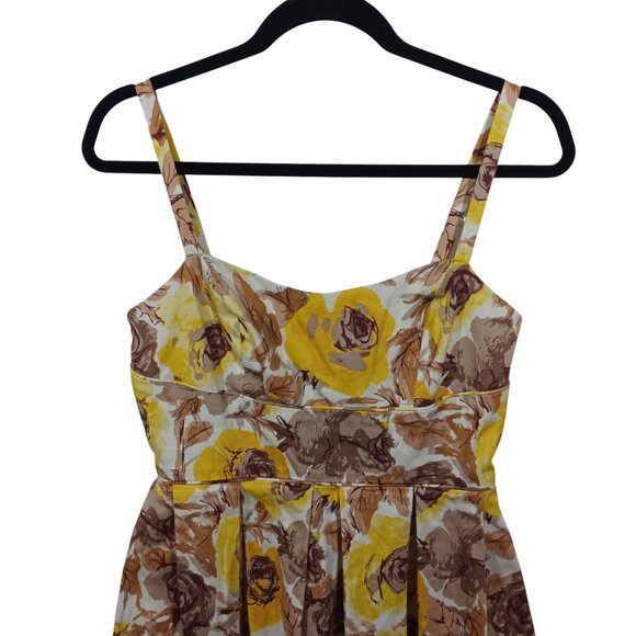 Maggy London Womens Sundress Size 8 100% Cotton Yellow Brown Floral Pleated - Picture 6 of 6